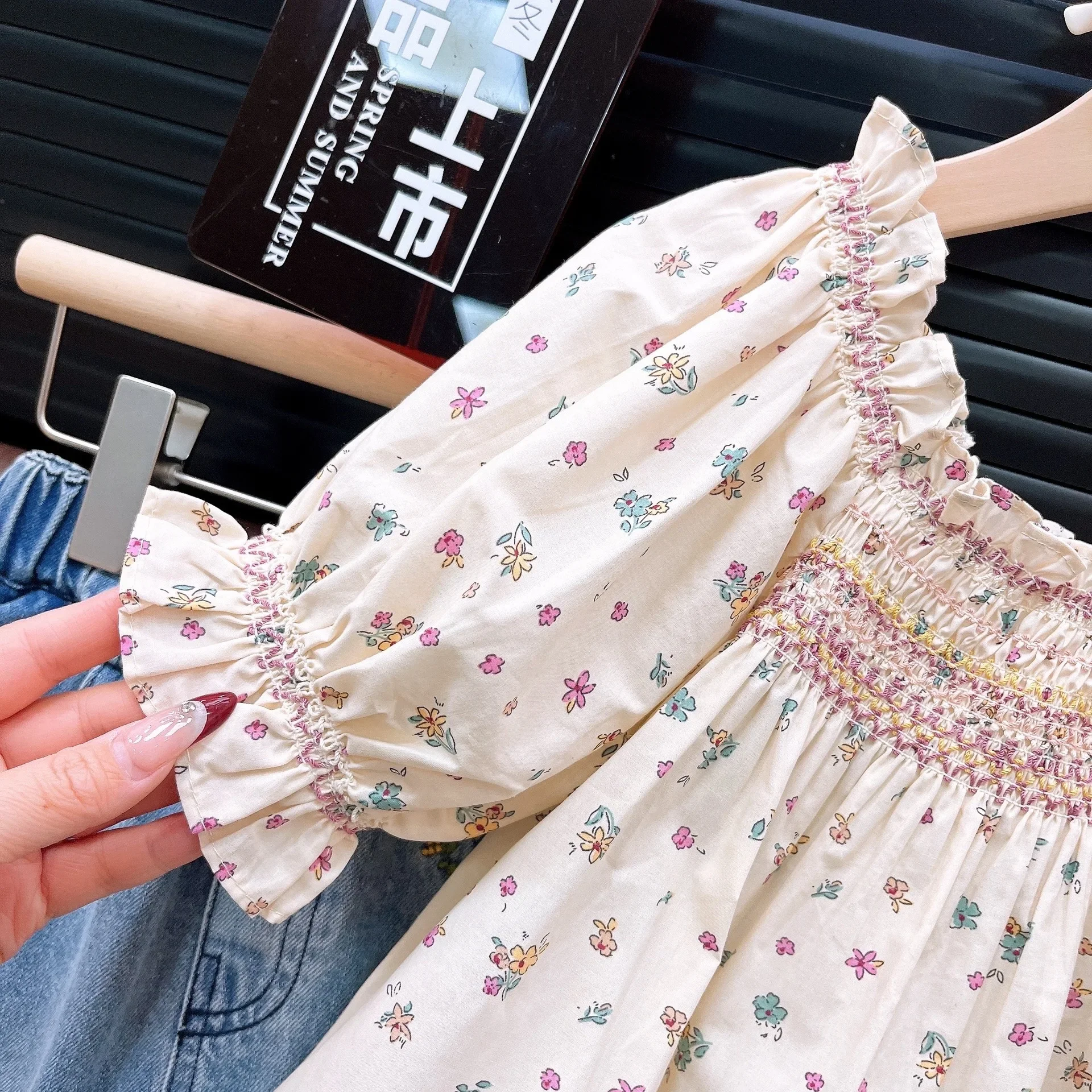 مجموعات ملابس الأطفال زهرة مطبوعة الأكمام بلوزات + زهرة مطرزة تنورة 2 قطعة مجموعات طفلة الزي مجموعة ملابس طفلة