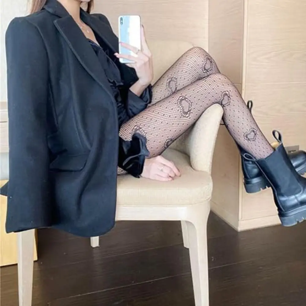 New Butterfly and Love Heart Patterned Fishnet Tights Soft Plus Size Fishnets Leggings Breathable Lace Tights for Women
