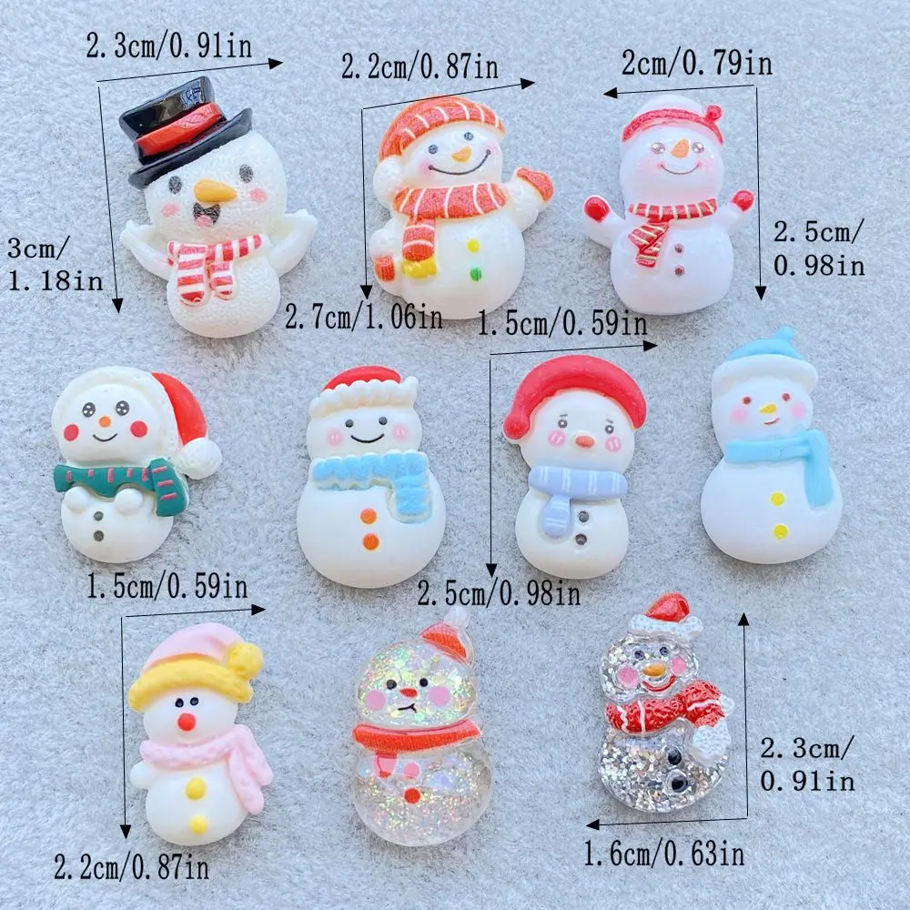 10Pcs Mixed Christmas Snowman Flat‑Back Resin Ornament Charms for DIY Hair Accessories, Phone Case, Scrapbooking Craft Decoratio