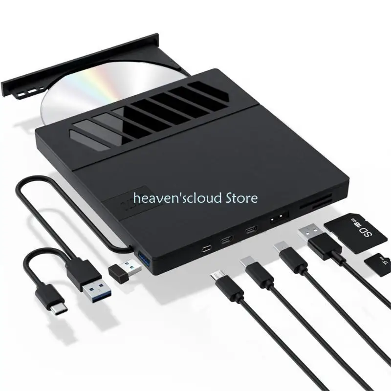 Y88B USB and Type C External DVD Drive With Card Reader Portable Burners for Laptop Desktop PC