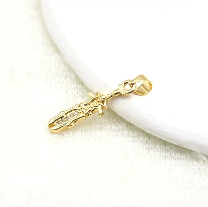 

10Pcs Gold Color Invisible Setting Pendant Copper Cubic Zirconia Sword Approx 7.1x26mm Jewelry Special Gift For Women