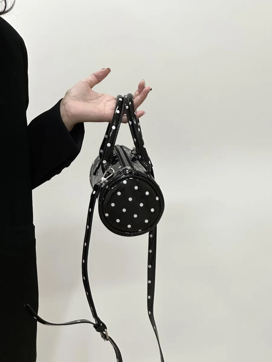 Miyagawa Korean Niche Polka Dot Hand-held Cylindrical Bag New Versatile Spicy Girl Single Shoulder Crossbody Commuting Handbag