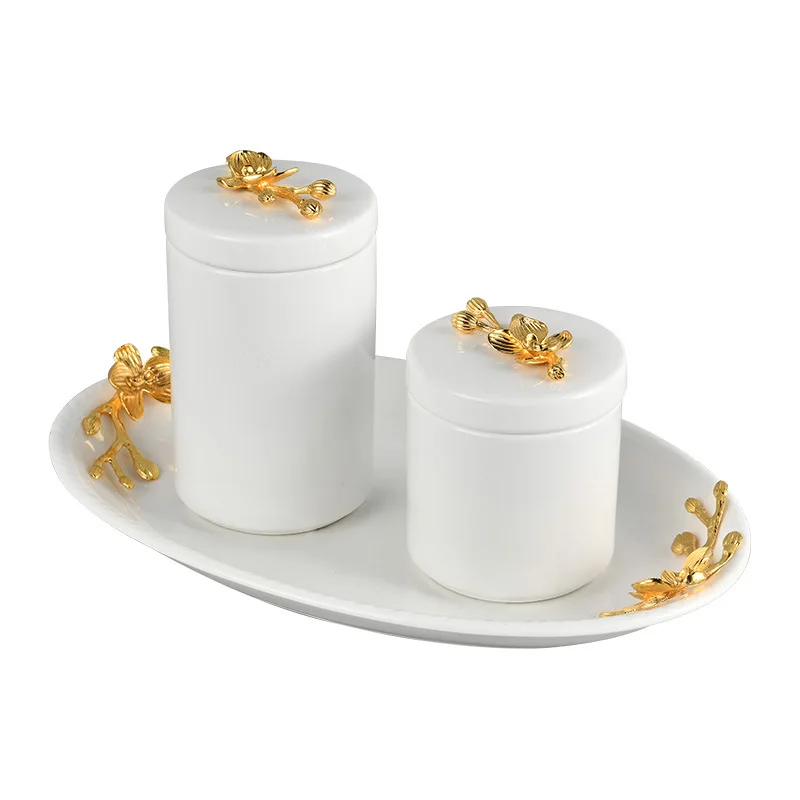 

Light luxury flower ceramic decoration sealing tank ceramic dish grain storage tank household storage tank
