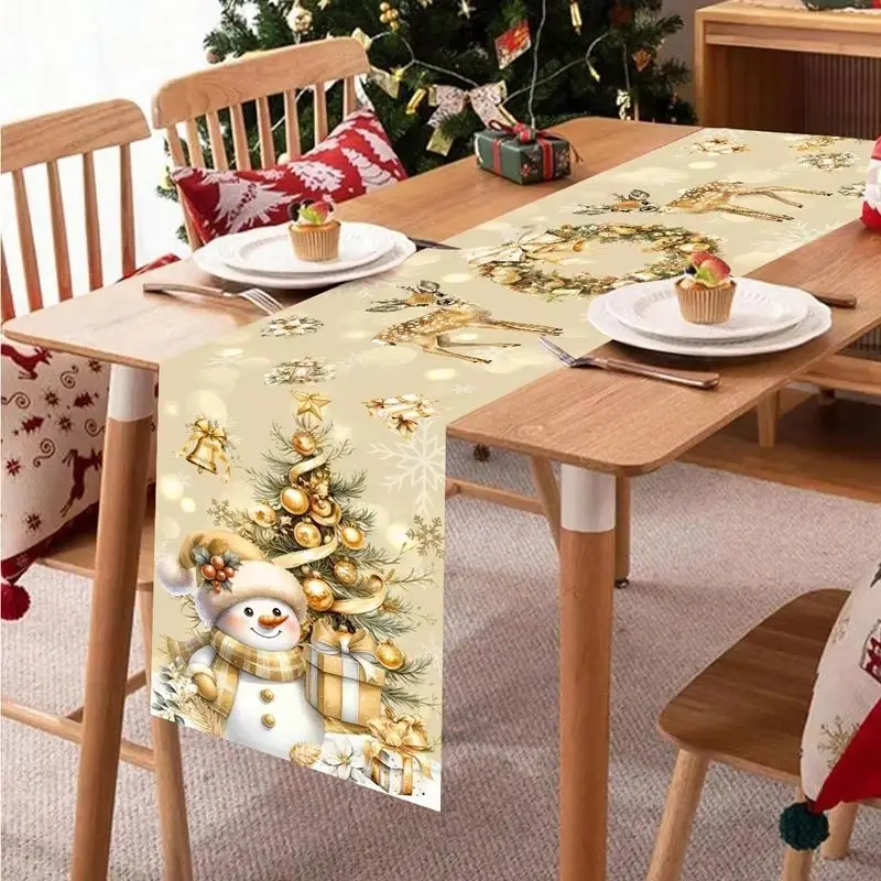 VIKAMA Christmas Table Runner Red Xmas Tree Snowflake Print Dresser Scarf For Dining Room Kitchen Holiday Party Home Decor