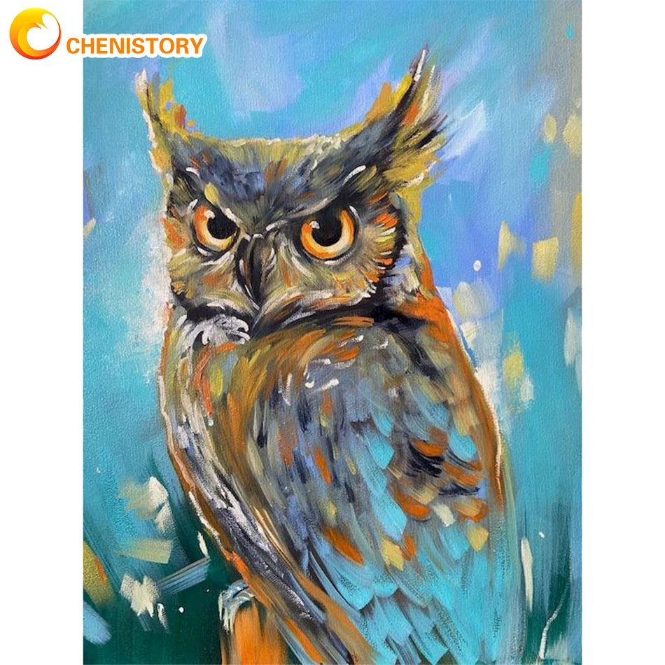 

CHENISTORY Owl Oil Painting By Numbers On Canvas Animal Diy Kits HandPainted Oil Painting By Numbers Animal Kit For Home Decor