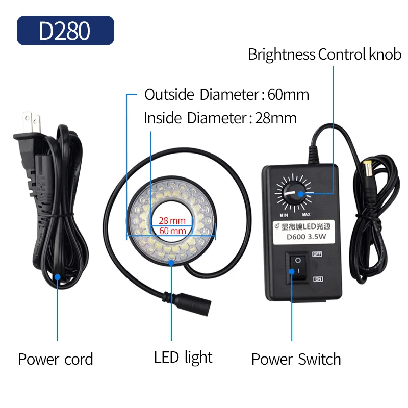 Imagem -06 - Anel Led Fonte de Luz para Microscópio Industrial Lâmpada Iluminador Temperatura de Cor 6500k Brilho Ajustável