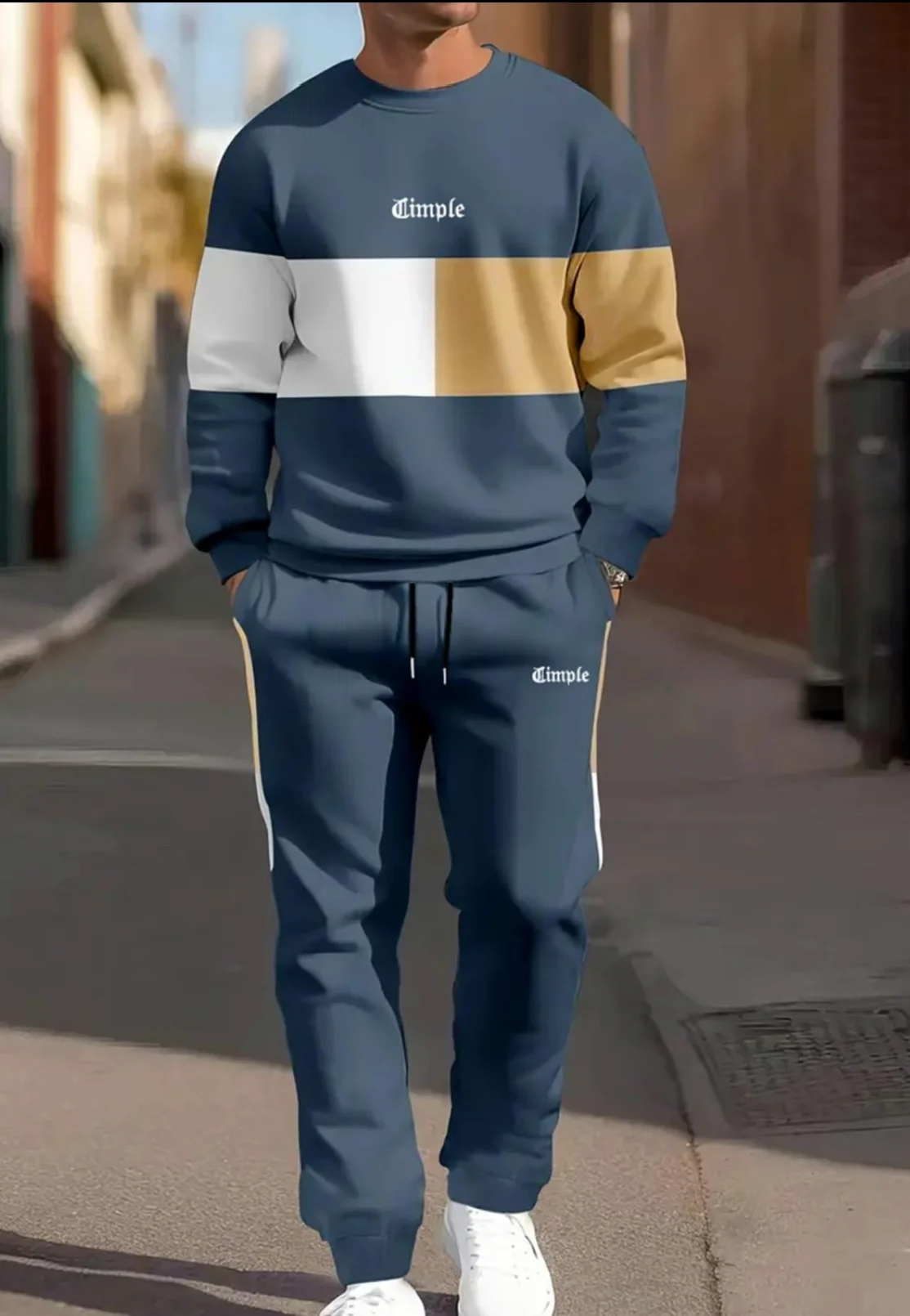 Męski jesienno-zimowy sportowy zestaw w kratę, casualowy, z okrągłym dekoltem, długimi spodniami i długimi rękawami z mankietami, nowość.