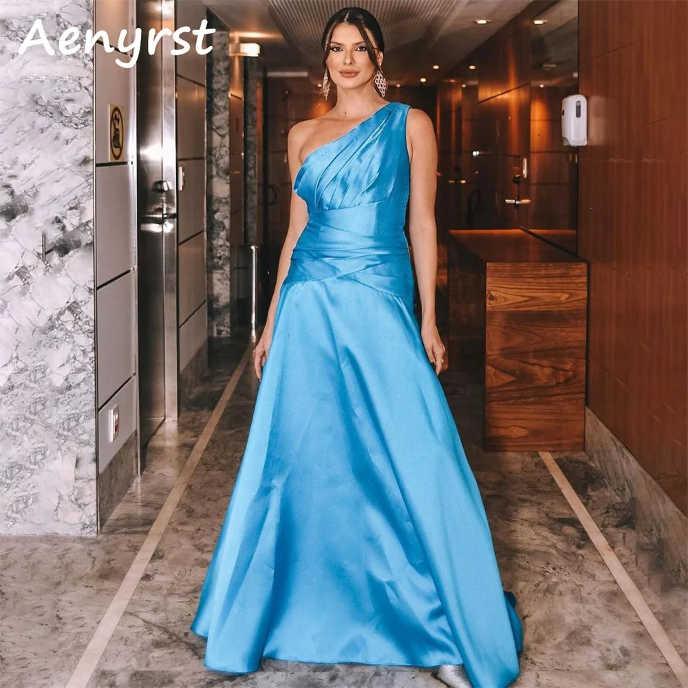 

Aenyrst Simple One Shoulder A Line Evening Dresses Satin Pleated Backless Prom Gown Floor Length Party Dress 2024 فساتين السهرة