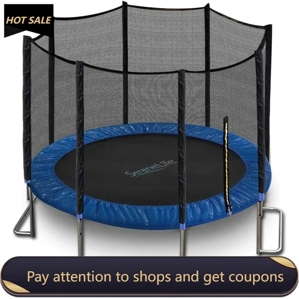 

10 FT Outdoor Recreational Backyard Stable, Strong Heavy Duty Trampoline with Safety Enclosure Net, AntiRust Coating