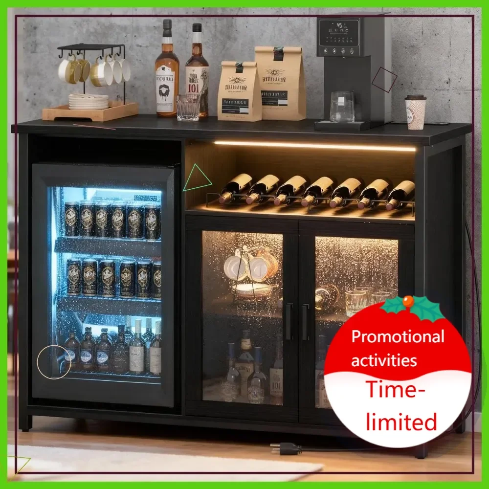 

Hot salesBlack Wine Bar Cabinet with Mini Fridge Space, Coffee Station & Storage Rack for Home Kitchen Dining Room