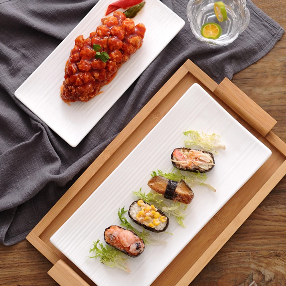 

White Ceramic Rectangular Dish 10inch Striola for Steak Bread Sushi Western Food Serving Plate Steak Plate Bread Loaf Pan