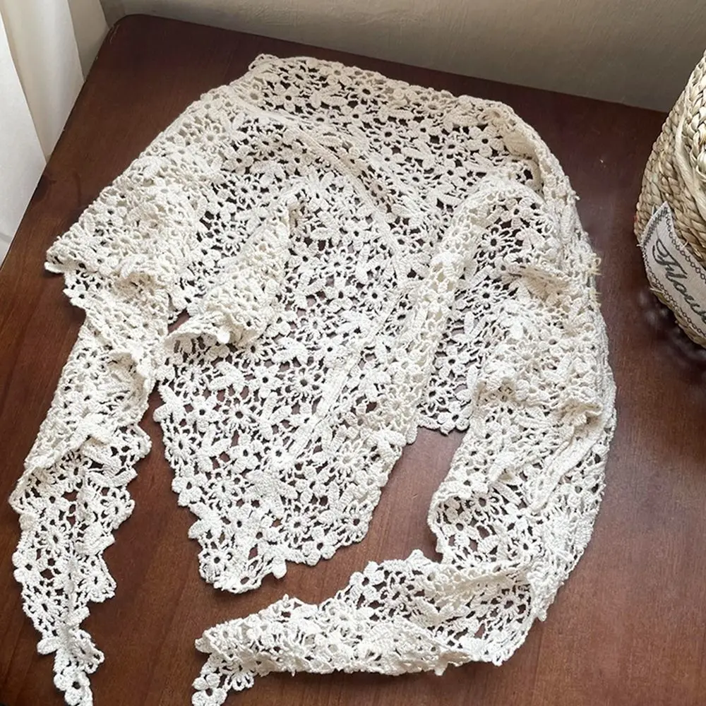 Retro Fake Collar Lace Shawl Cape Cloak Lace Triangle Scarf White Korean Style Flower Scarves Women