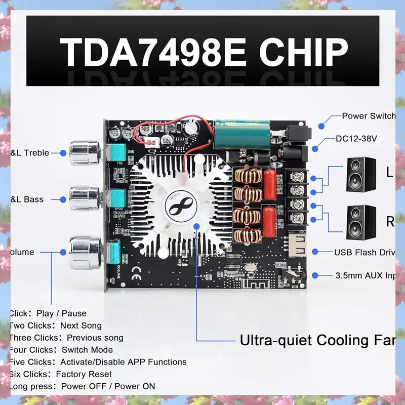 dajunguo-t160hs-bluetooth-power-amplifier-board-with-subwoofer-20-channel-160wx2tda7498e-digital-audio-power-amplifier-module