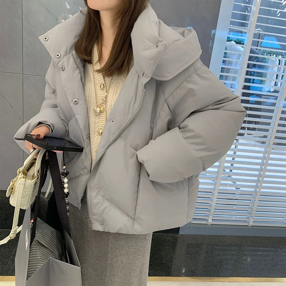 2024 Korean Style Thicken Parkas Women\'s Winter Fur Collar Down Jacket Fashion Cotton-padded Women\'s Short Coat Hooded Outerwear