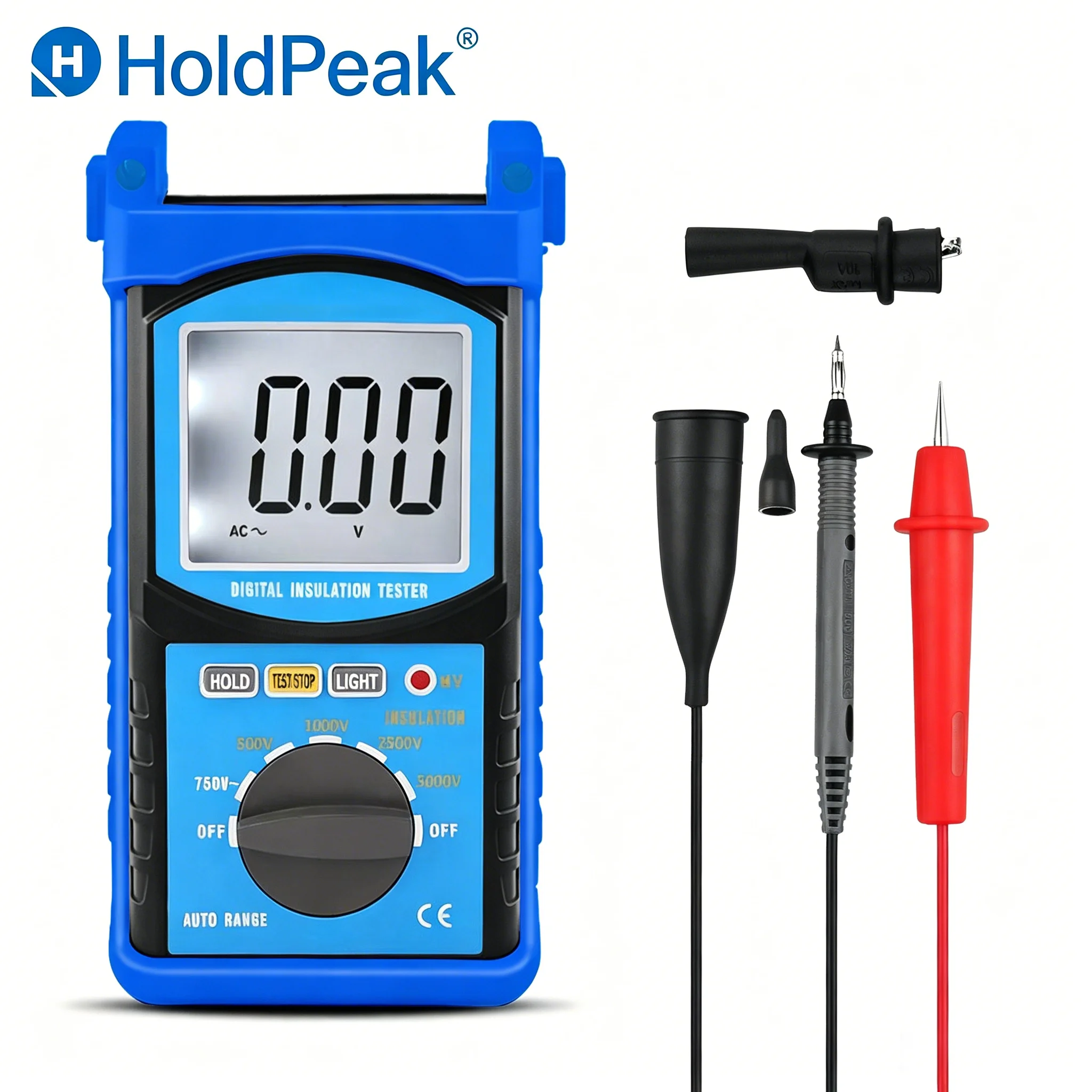 HoldPeak 5000V Digital Megohmmeter 200GΩ Auto Range Backlight CE Factory Calibrated for Power Cable Transformer Test