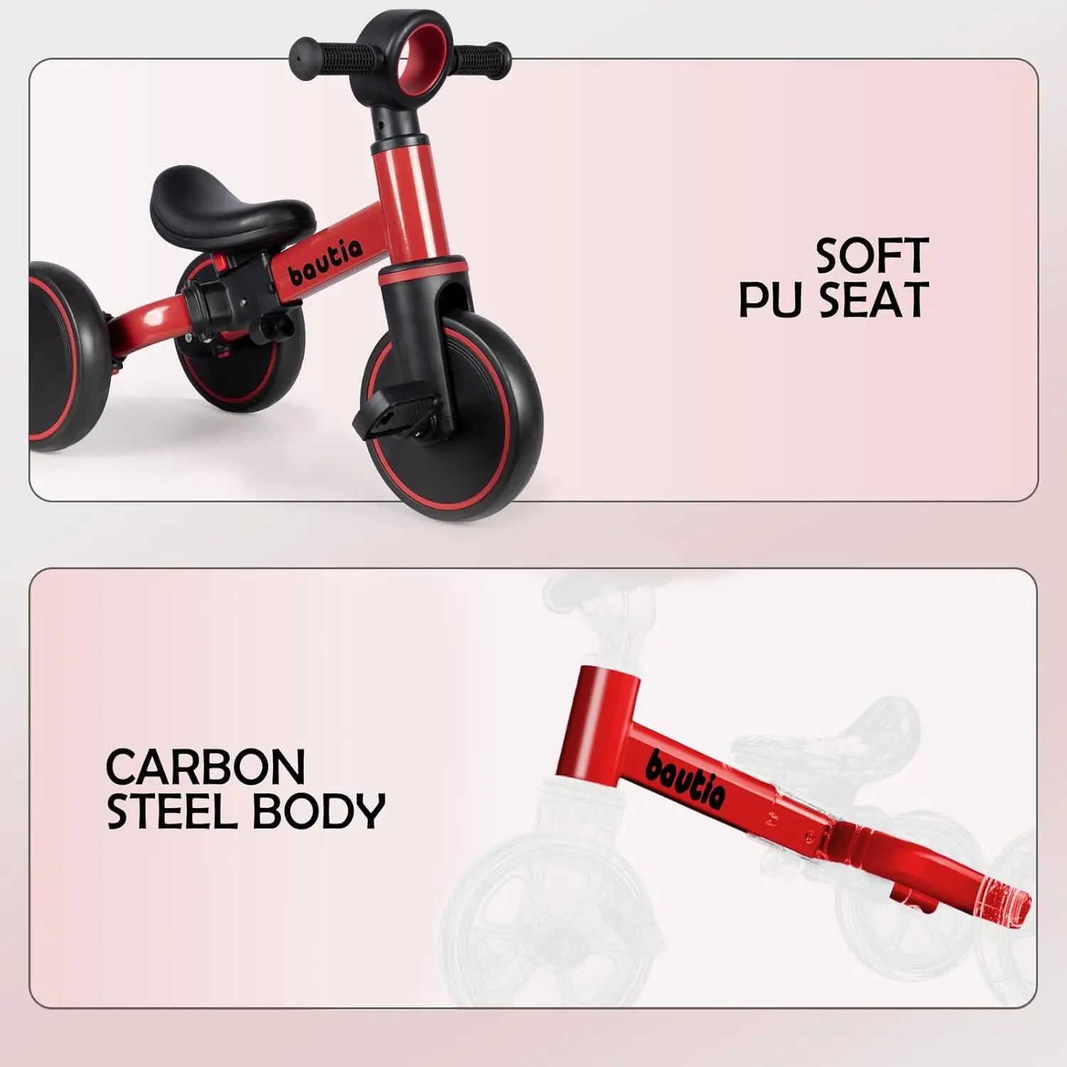 Tricycle for Toddlers 1-3, 4 in 1 Baby Balance Bike 1 2 Year Old Boy Girl Gift, Kids Bicycle Toy with Removable Pedals