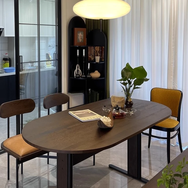 

able Small apartment household simple oval table Dining table Living room multi-functional light luxury combination