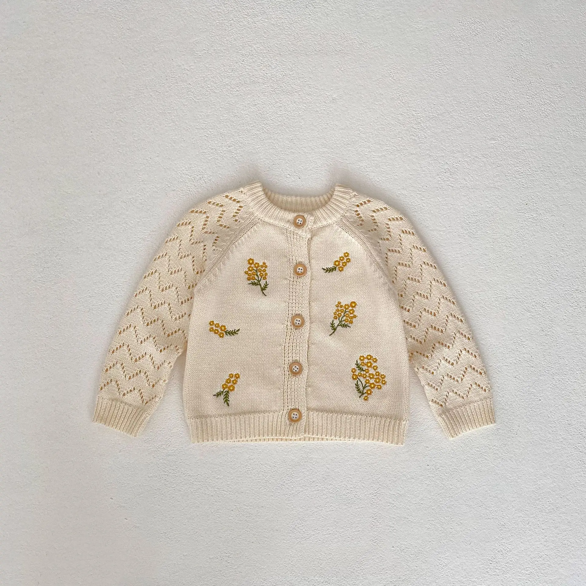 Baby Clothing 2024 Spring Girl Embroidered Hollow Long Sleeve Knitted Coat and Flower Romper Casual Simple Sweet Set