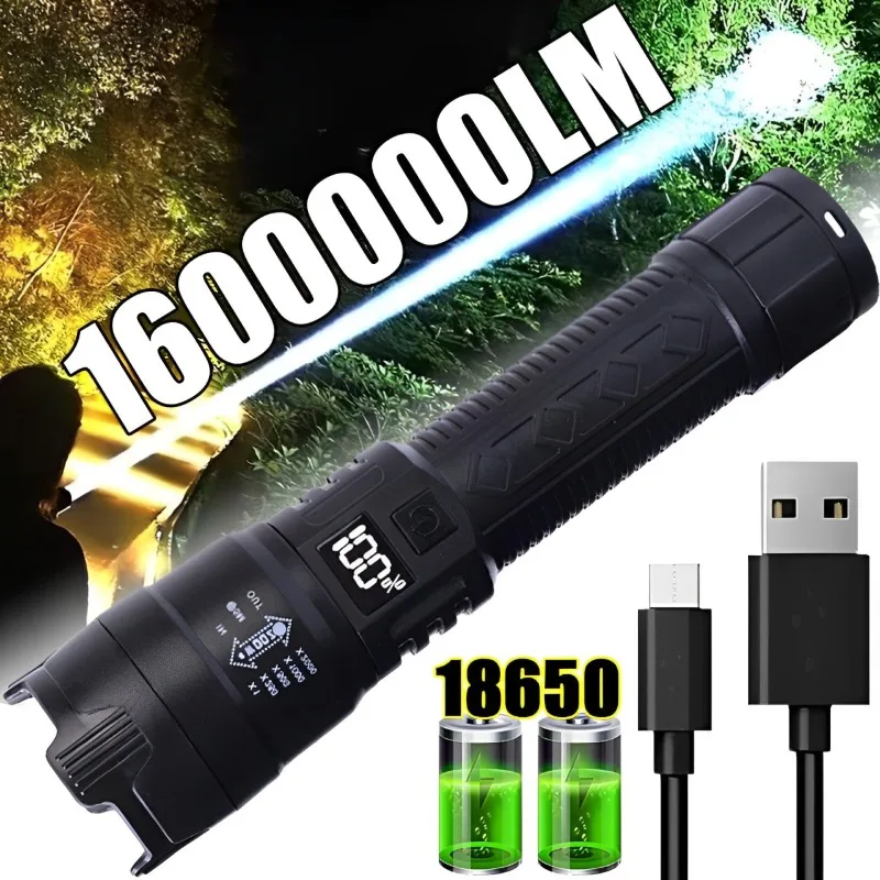 High Strong Power Led Flashlights USB Rechargeable LED Long Range Tactical Torch Outdoor Waterproof Camping Fishing Lantern