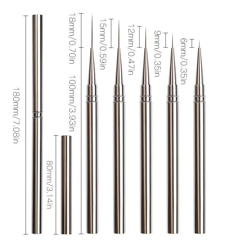 Pinceles delineadores para arte de uñas, dibujo de líneas alargadas, 6/9/12/15/18mm, herramienta profesional de manicura ZJS02 5