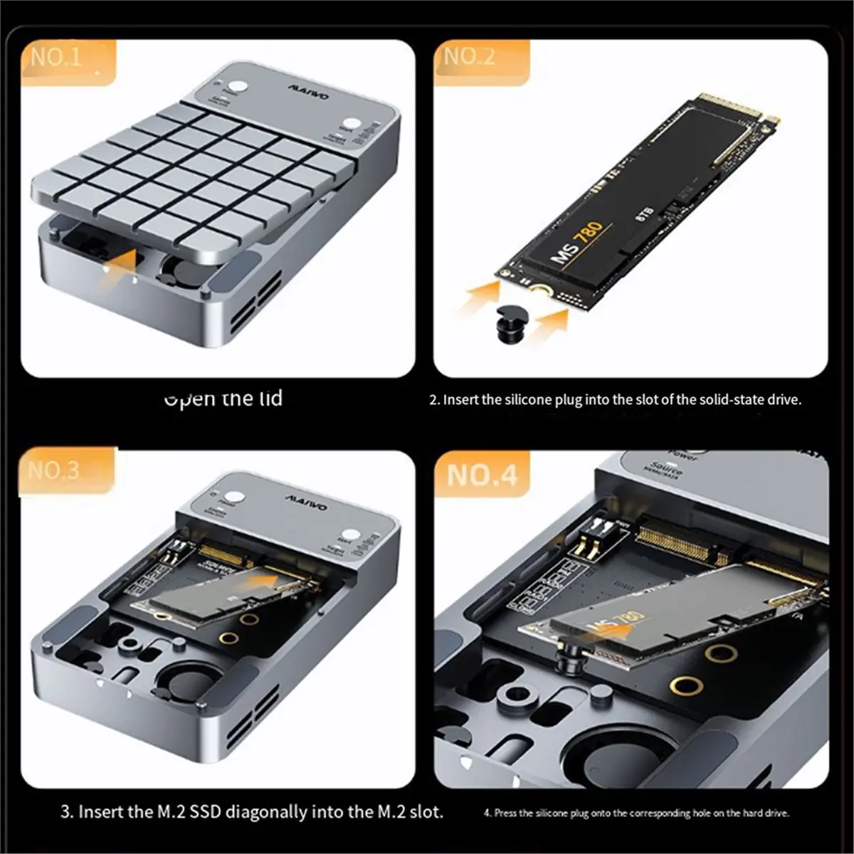 A41T MAIWO USB3.2 20Gbps M.2 NVMe SATA SSD Enclosure Compatible 8TB Solid State Drive Case for Thunderbolt 4/3 Hard Box