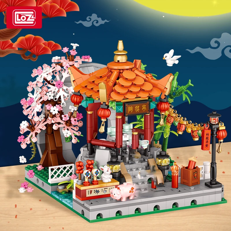 LOZ country tide series of Jiangnan water village pavilion ancient house children's building blocks toys Spring Festival gift