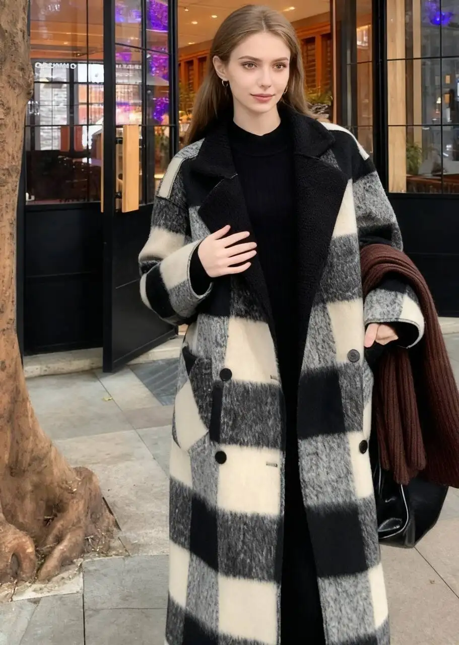 

Шерстяные пальто, женское шерстяное пальто, бежевое осеннее твидовое пальто из шерпа, лоскутное контрастное многослойное пальто на пуговицах с эластичной резинкой на талии