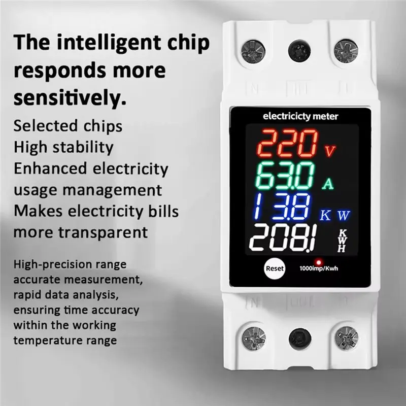 ABFU-ZS-6035VAKW Electricity Usage Monitor Digital Energy Meter AC 30-400V Voltmeter Ammeter Watt Kwh Frequency Din Rail
