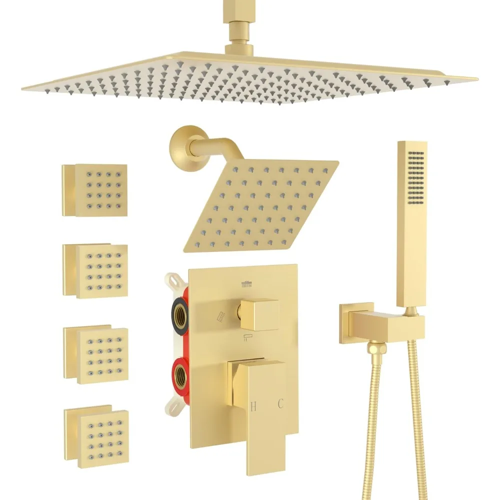 

Dual Shower System with 12 Ceiling Rain Shower and 6 Wall Jets for Full Body Coverage