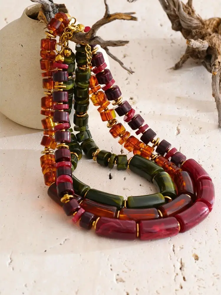 Yhpup mode bijoux faits à la main résine perles chaîne collier de déclaration pour les femmes en acier inoxydable bijoux imperméables 2025 à la mode