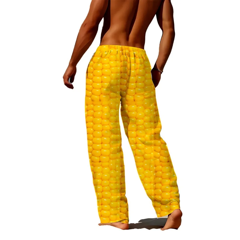 Men\'s corn kernel 3D printed pajamas, loose, comfortable, skin-friendly drawstring pajamas, suitable for all seasons