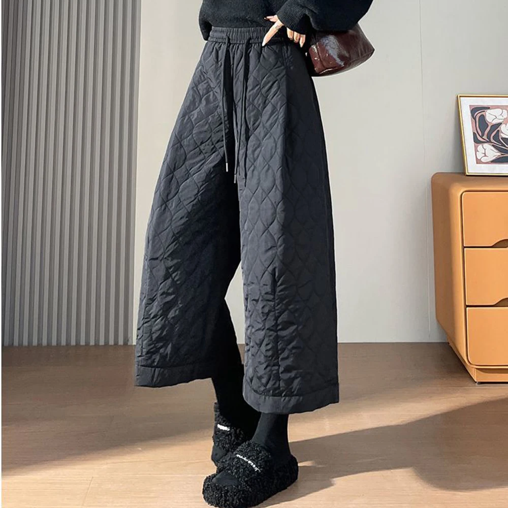 Retro autumn and winter rhombus padded cotton heater thickened new thermal cotton pants Harlan  loose casual pants