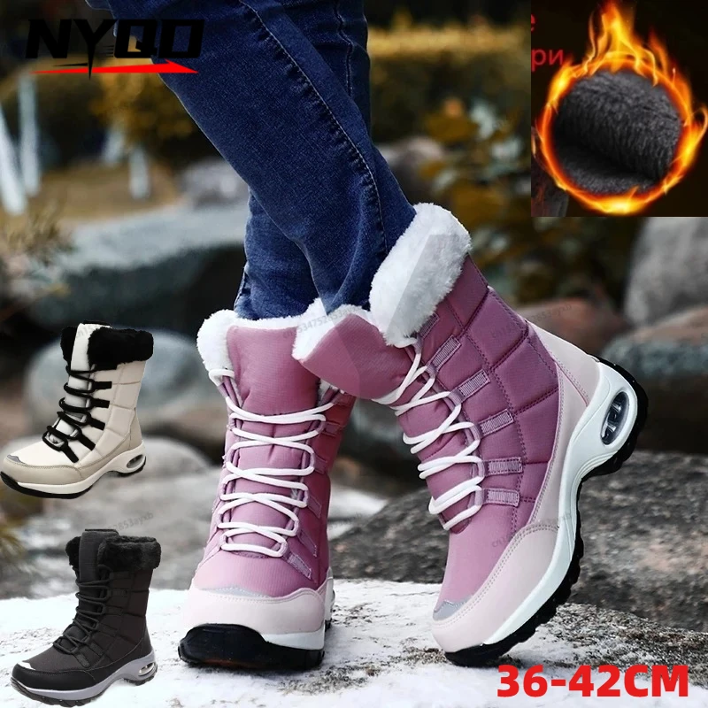 

Водонепроницаемые зимние женские ботинки, теплые плюшевые зимние ботинки, уличные нескользящие кроссовки, меховые ботильоны