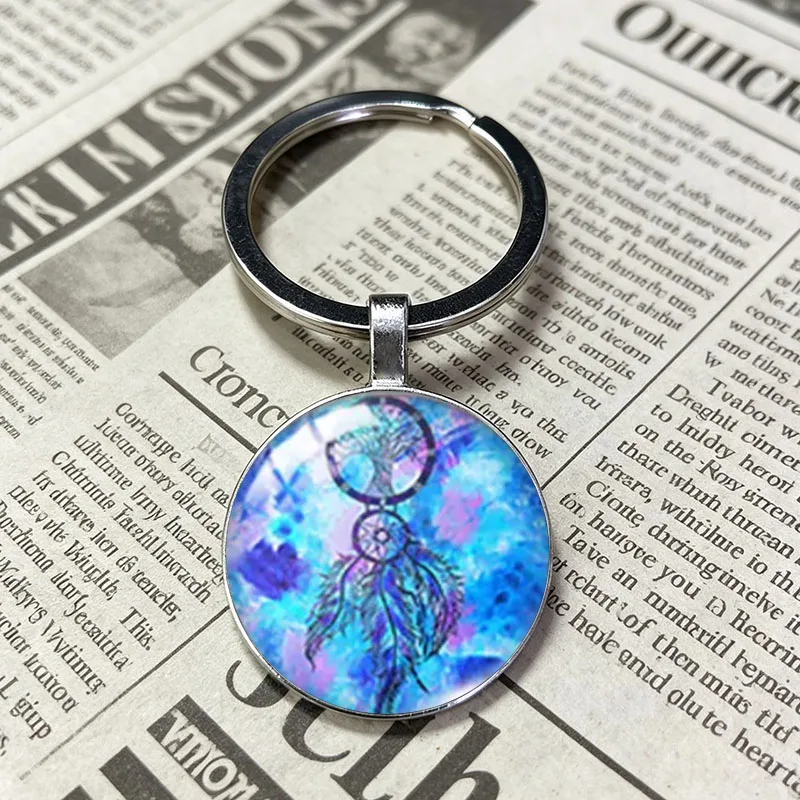 Hot Art Photo Print Dream Catcher Feather Glass Dome Flat Back Craft Parts Handmade Keychain