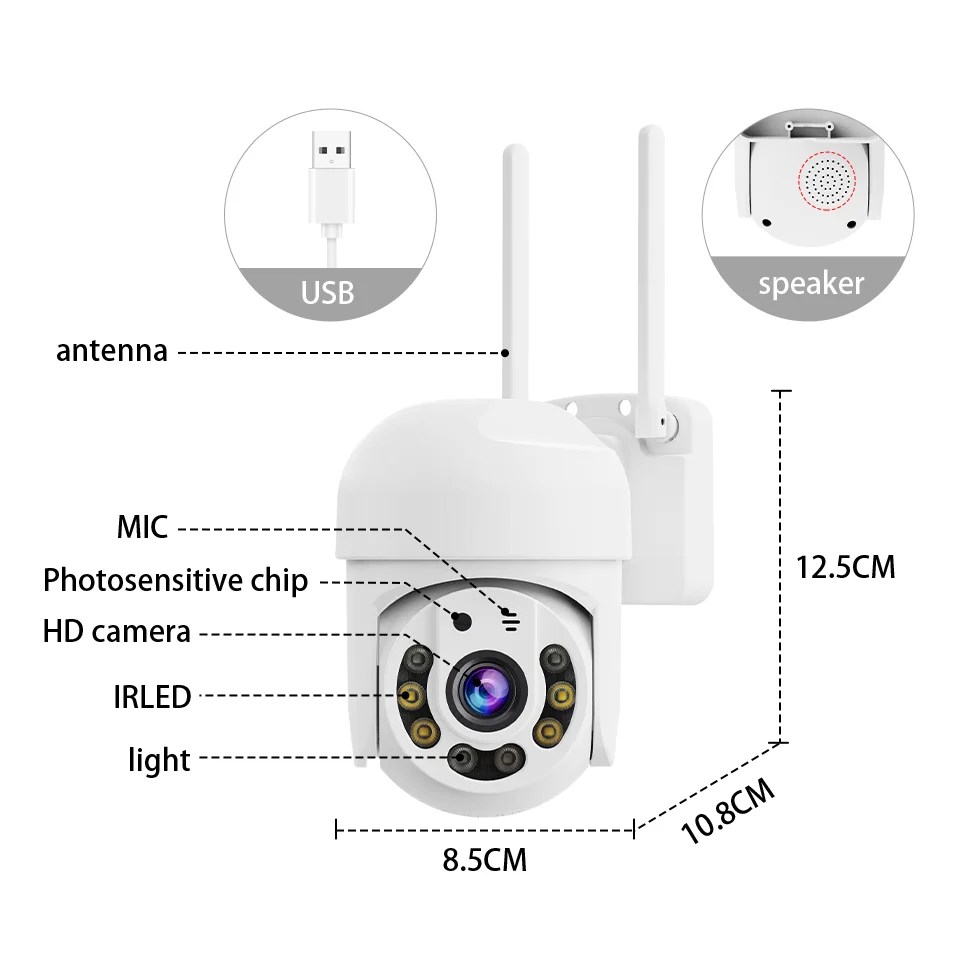 XVIM PZT 무선 Wifi 3MP 나이트 비전 보안 카메라 인간 감지 양방향 오디오 야외 전자 감시 카메라