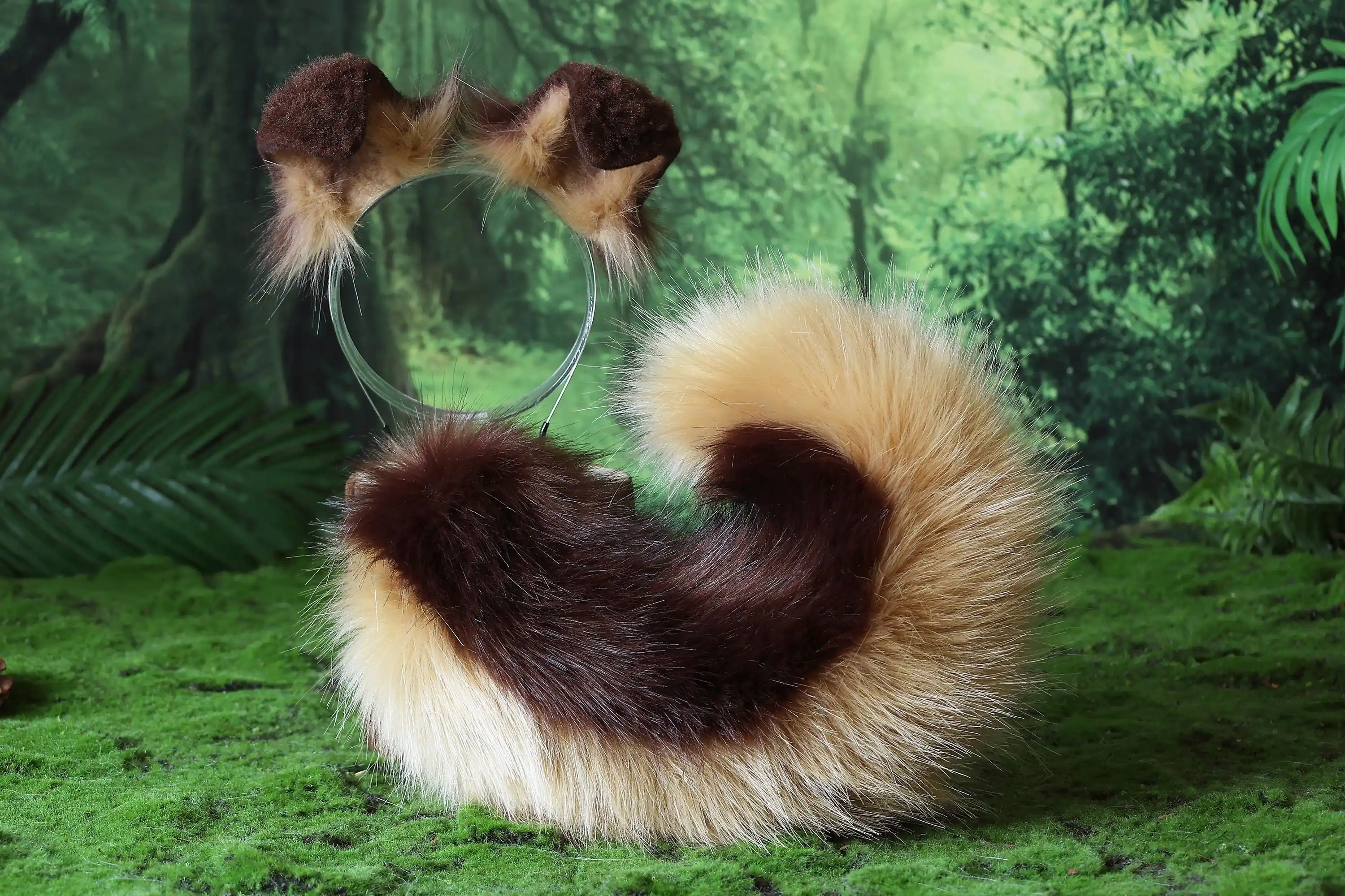 Faux fur shepherd dog tail and ear set brown Shiba Inu dog ear n tail anime cosplay therian puppy ear tail puppy girl kemonomimi
