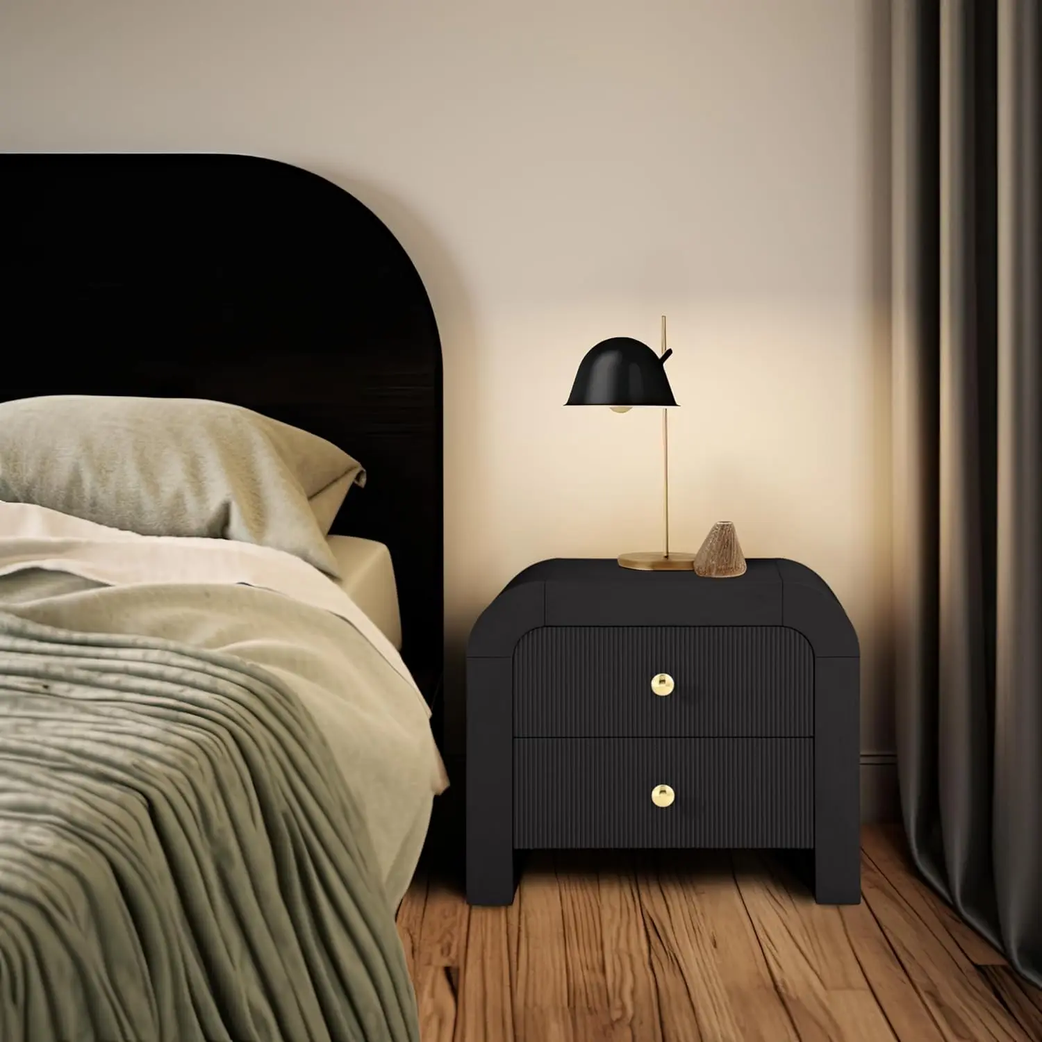 Meridian Furniture 888Black-Ns Artisto Collection Modern | Contemporary Rich Wood Veneer Nightstand With Complete Sets Of Gold