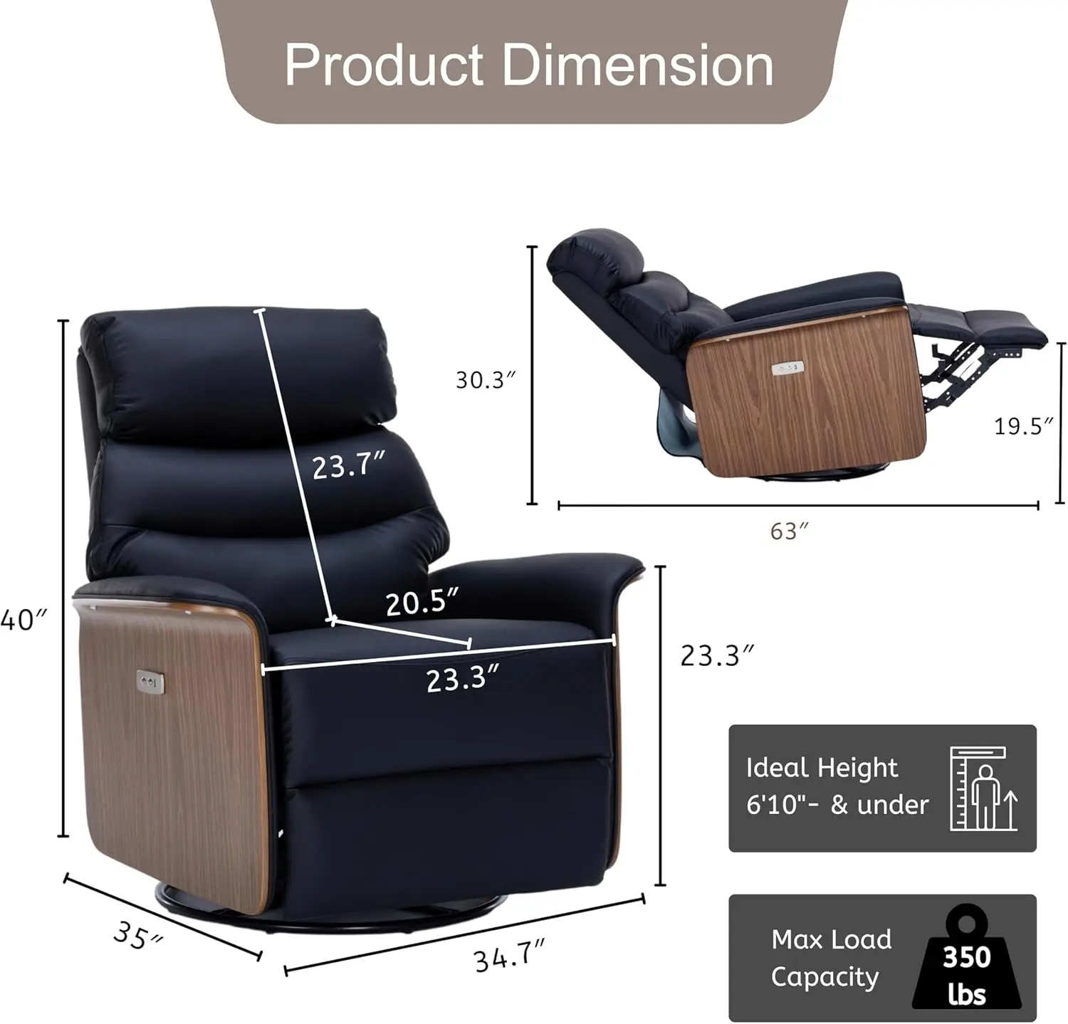Modern Design Recliner Chair Power Swivel Glider USB Port Synthetic Leather Ergonomic Remote Control For Living Room Bedroom