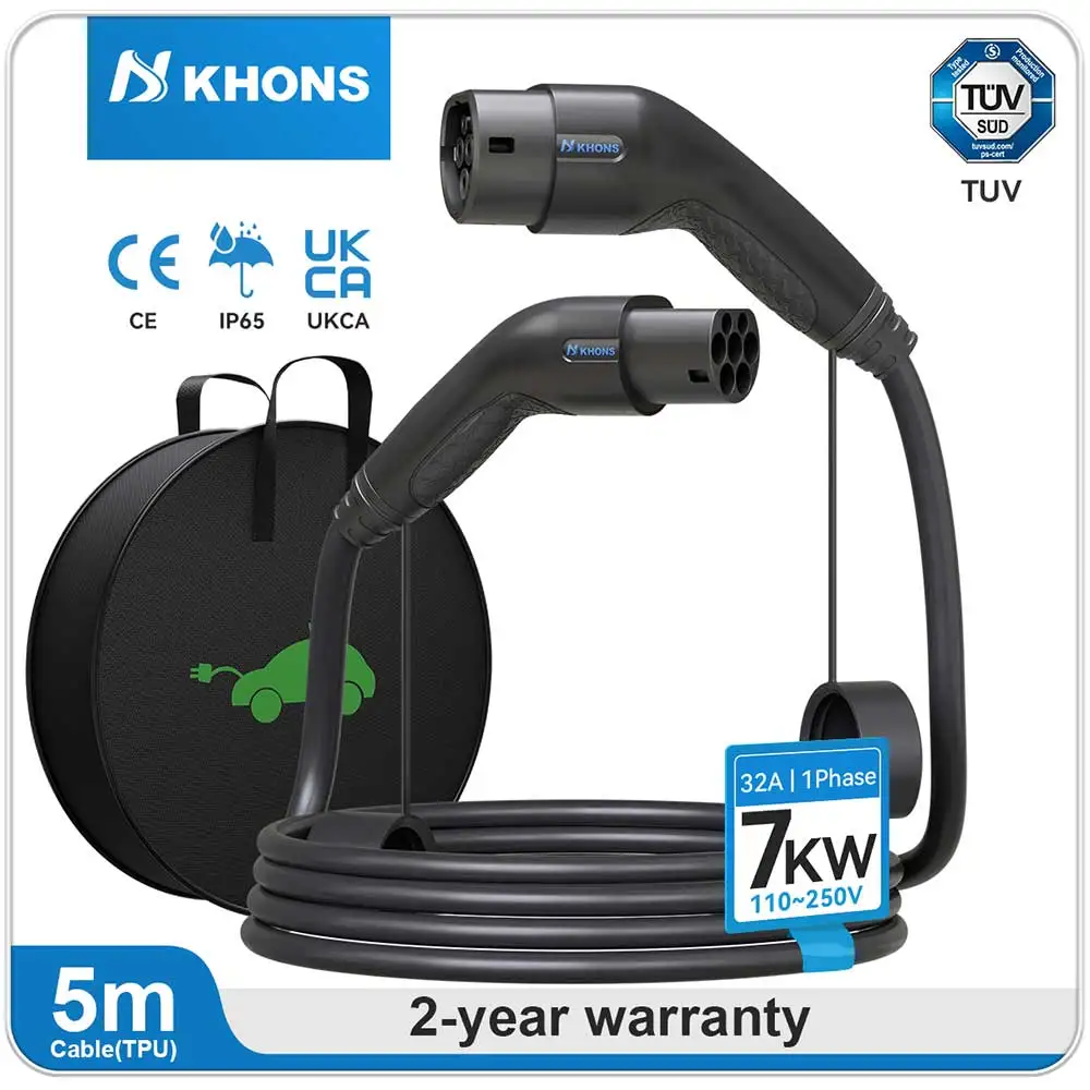 Tiens ons-Câble de charge EV, 7KW, 32A, prise femelle vers mâle, station de charge EVES, TPU, IP65, 5m