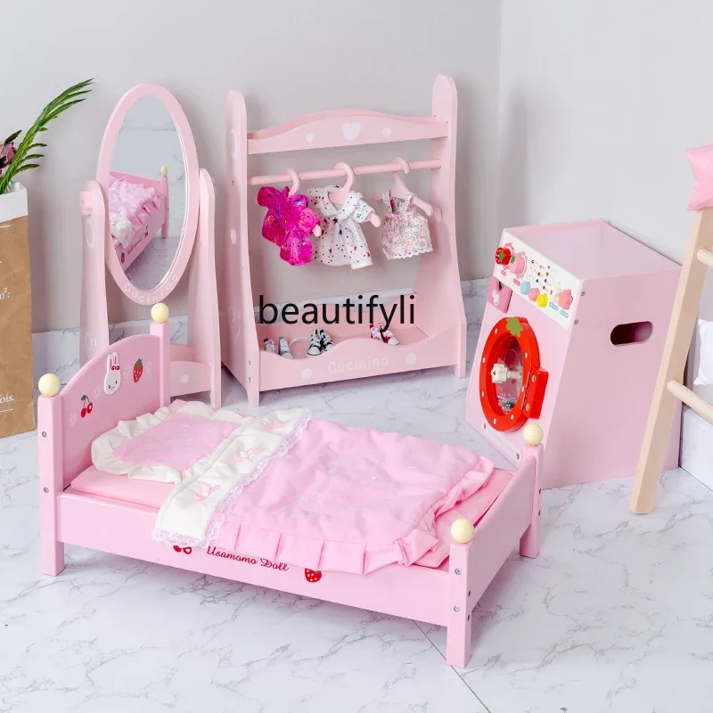 Wooden toy doll bed children girl baby play house wooden simulation large birthday gift