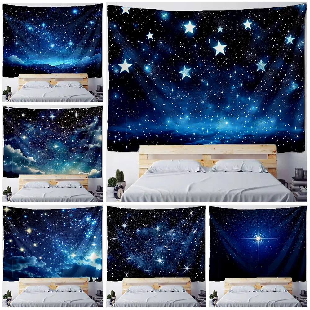 

Dark Blue Galaxy Starry Tapestry Starry Sky Backdrop Mysterious Universe Night Space Living Room Decorations Wall Hanging Decor