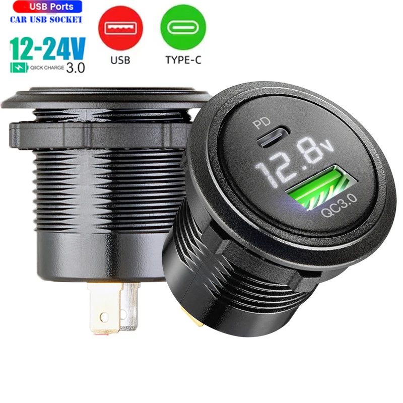 

Car usb type c charger Quick Charge 3.0 Dual USB Fast Car Charger Socket Accessory Waterproof 12V/24V QC3.0 Power Socket