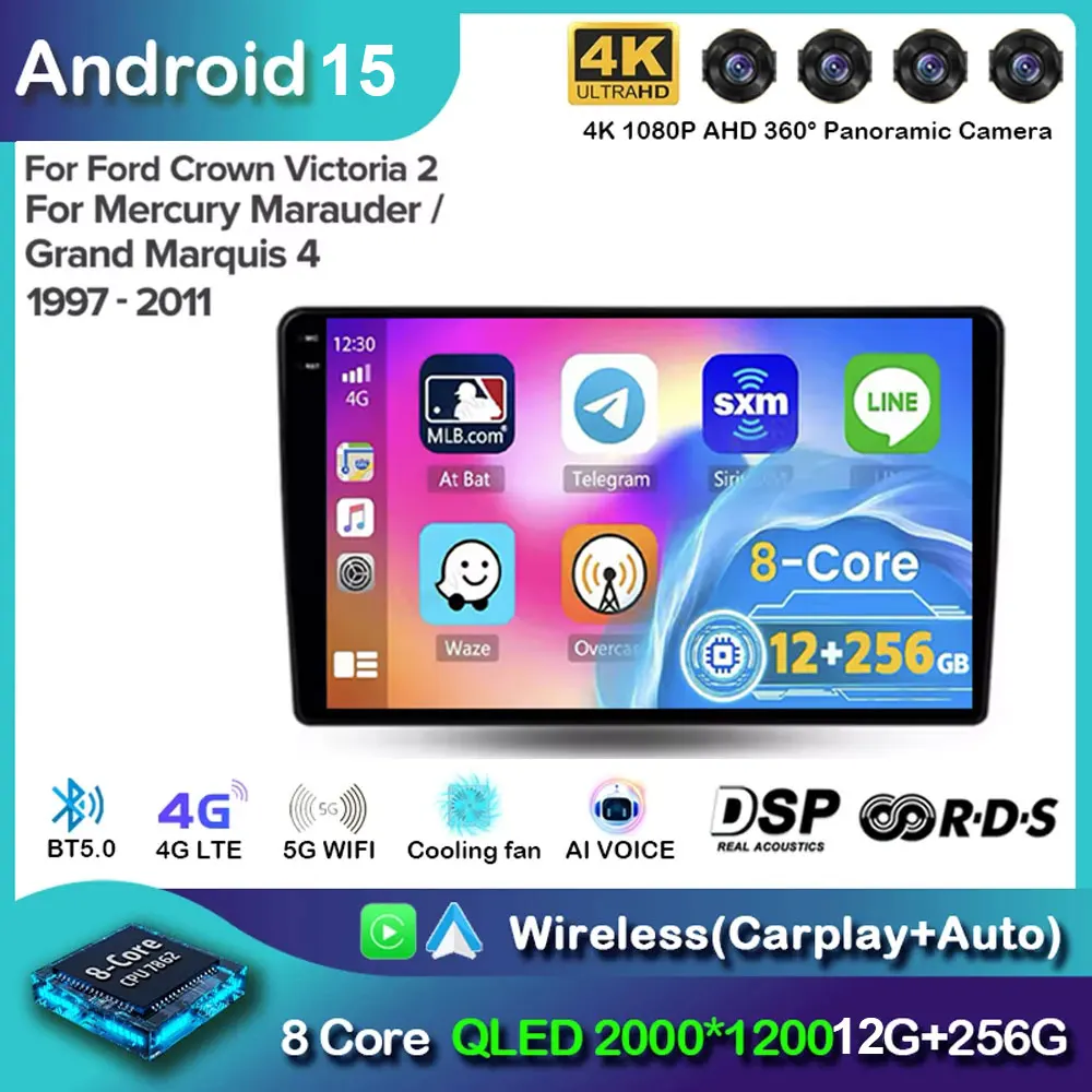 Android 15 Car Radio For Ford Grown Victoria 2 Mercury Marauder Grand Marquis 4 1997 - 2011 Carplay Auto Video Stereo Player DSP