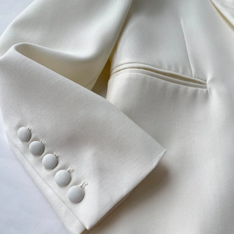 봄 하이 엔드 새로운 무거운 실크 울 흰색 정장 여성 블레이저