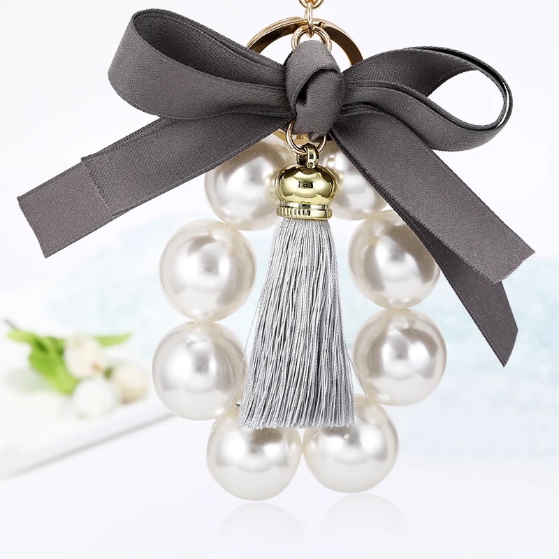 EASYA large pearl keychain women's luxury jewelry tassel bow bag charm ornament vintage wedding bride gift for bridesmaid guests