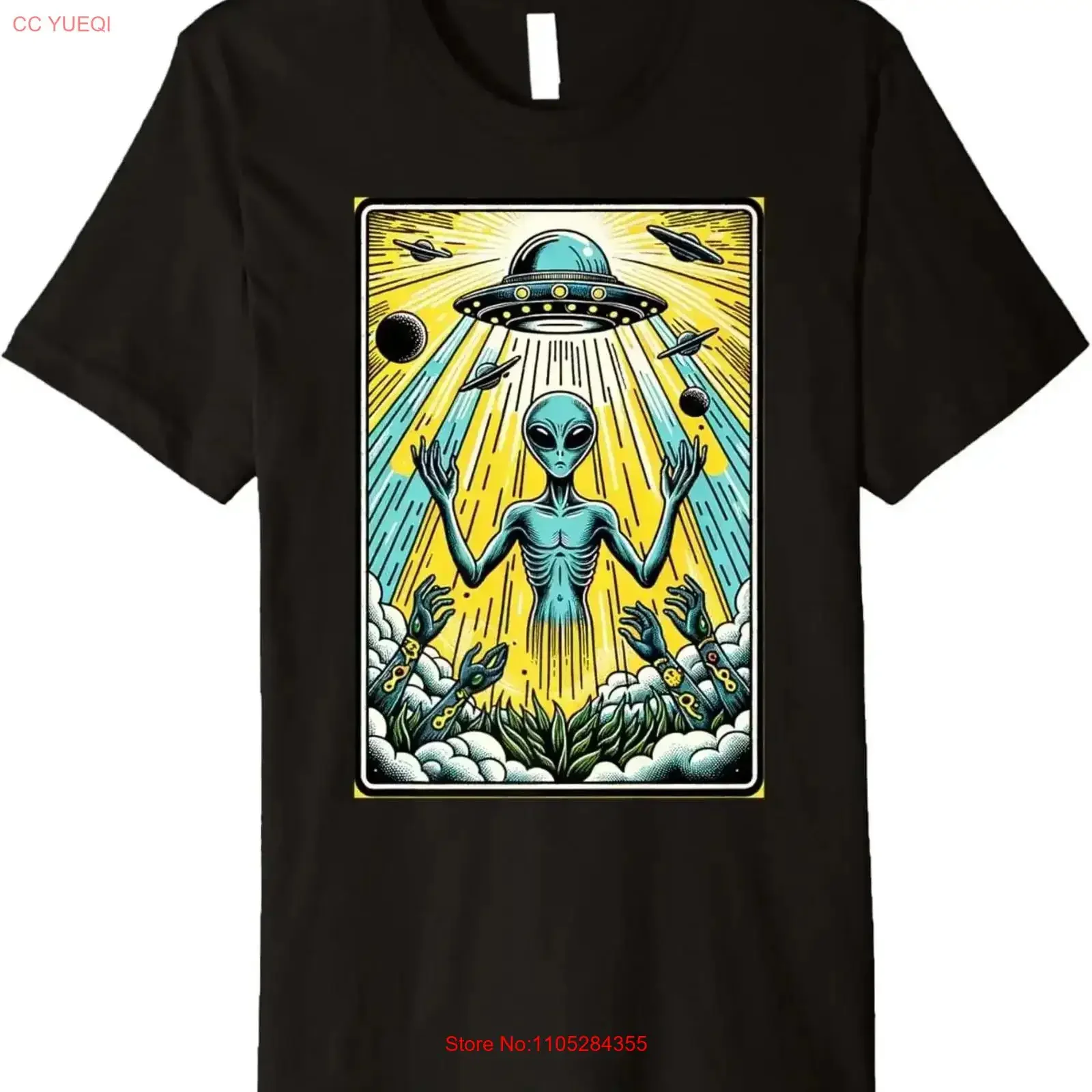 Vintage Alien Tarot Card Astrology Retro UFO Invasion UAP SweaT T Shirt Washed Slightly Stylish streetwear homme vintage