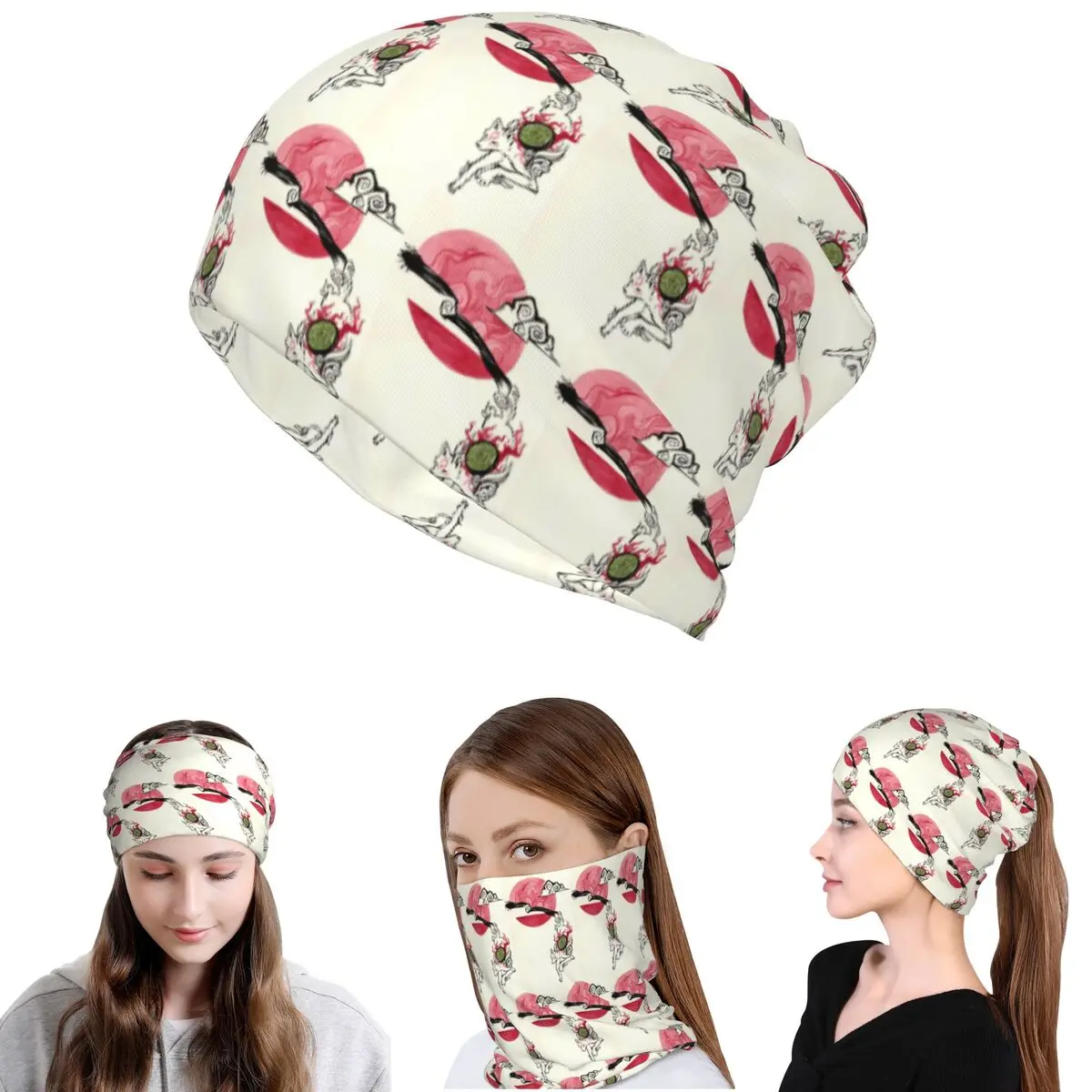 

Japanese Okami Wolf Bandana Neck Cover Mask Scarf Multi-use Face Mask Beanies Hat Unisex Adult All Season