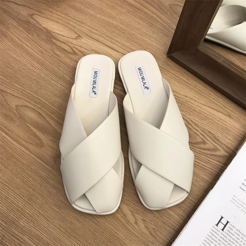 Cover Toe Loafers Shoes Woman 2024 Female Slippers Platform Low Mules Sexy New Summer Rubber Hoof Heels Basic PU Slides Fabric