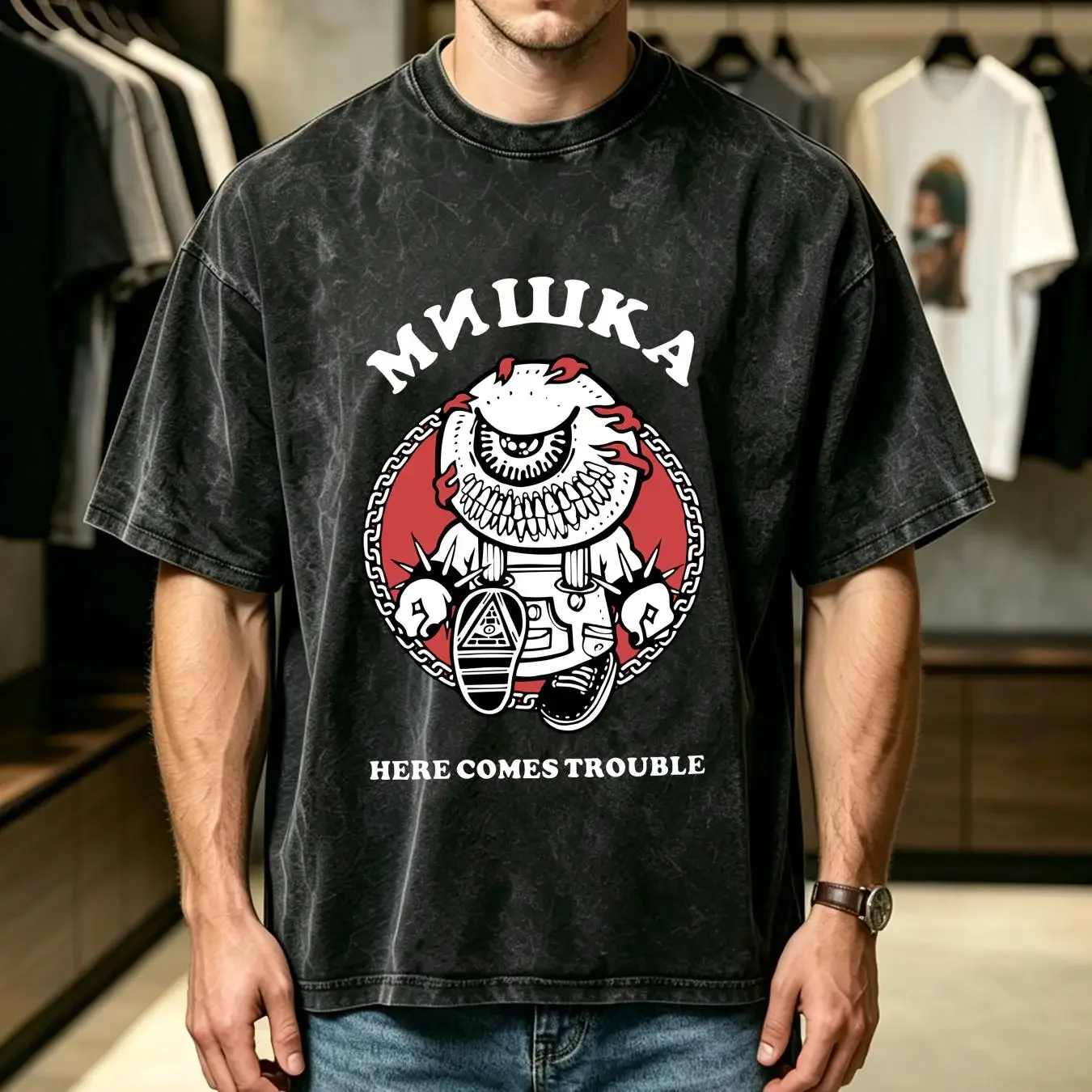 washed T Shirt Mishka Trouble Skateboard White NEW NWT Streetwear Surf Snow vintage Washed Top For Everyday Wear Soft Unisex