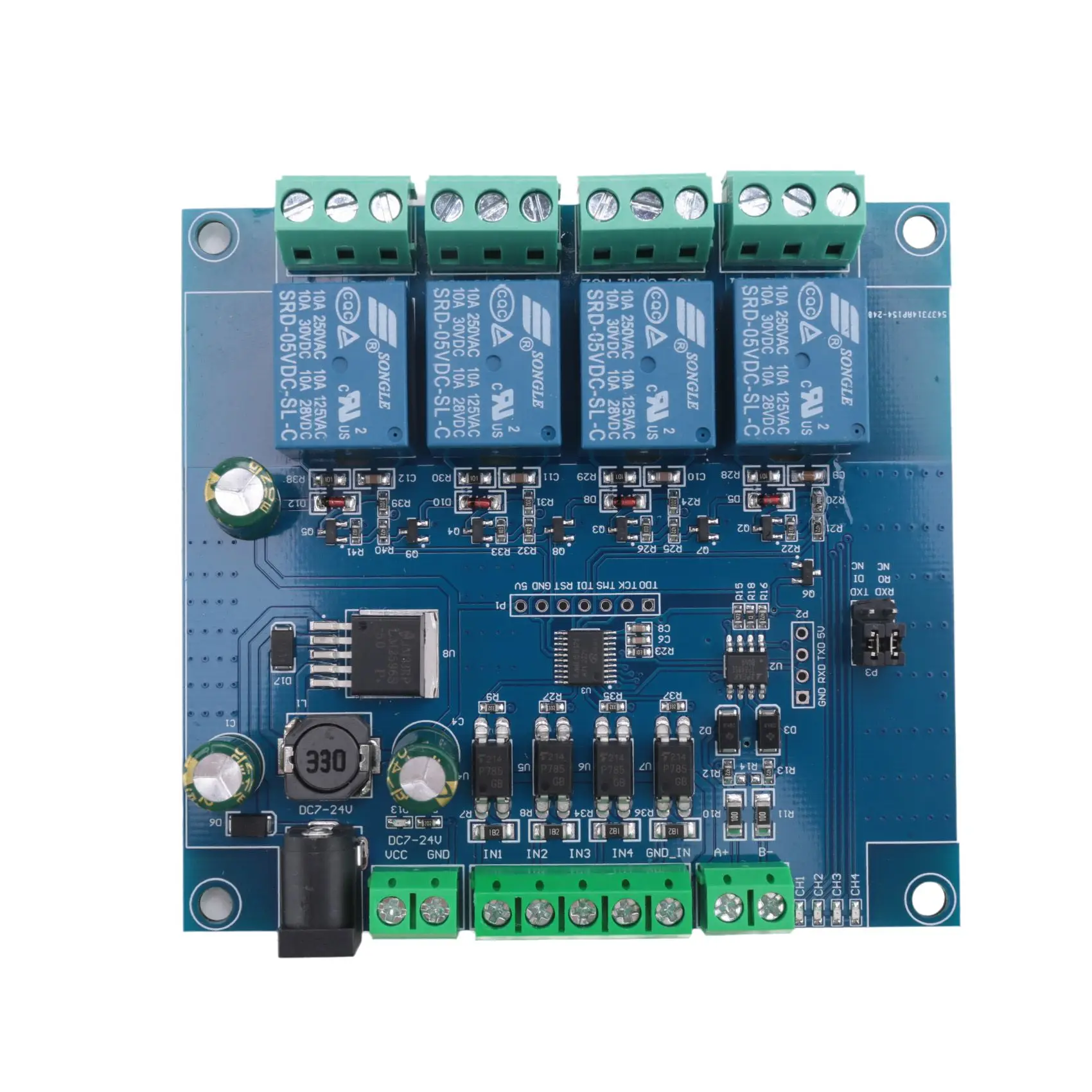 

4-Канальный Релейный Модуль Modbus Rtu, вход 485 Ttl коммуникационная плата интерфейса Uart, 4-канальный вход 7-24 В, релейный модуль